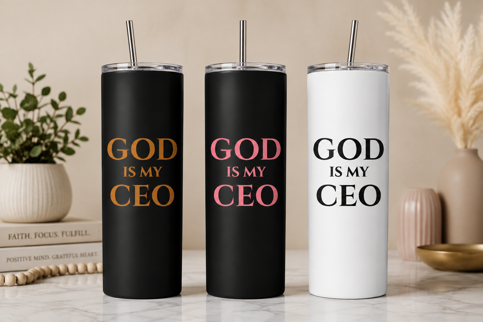 God Is My CEO 20 oz Skinny Tumbler