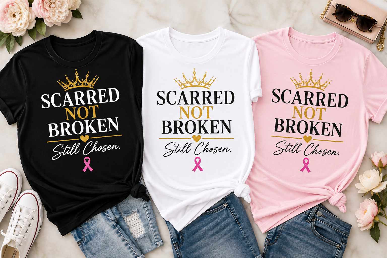 Scarred, Not Broken. Still Chosen.™ Breast Cancer Survivor T-Shirt