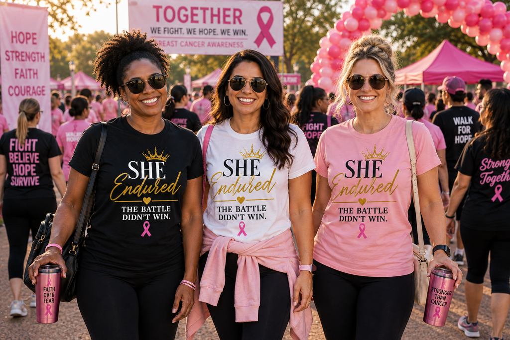 She Endured™ Breast Cancer Survivor T-Shirt | The Battle Didn't Win