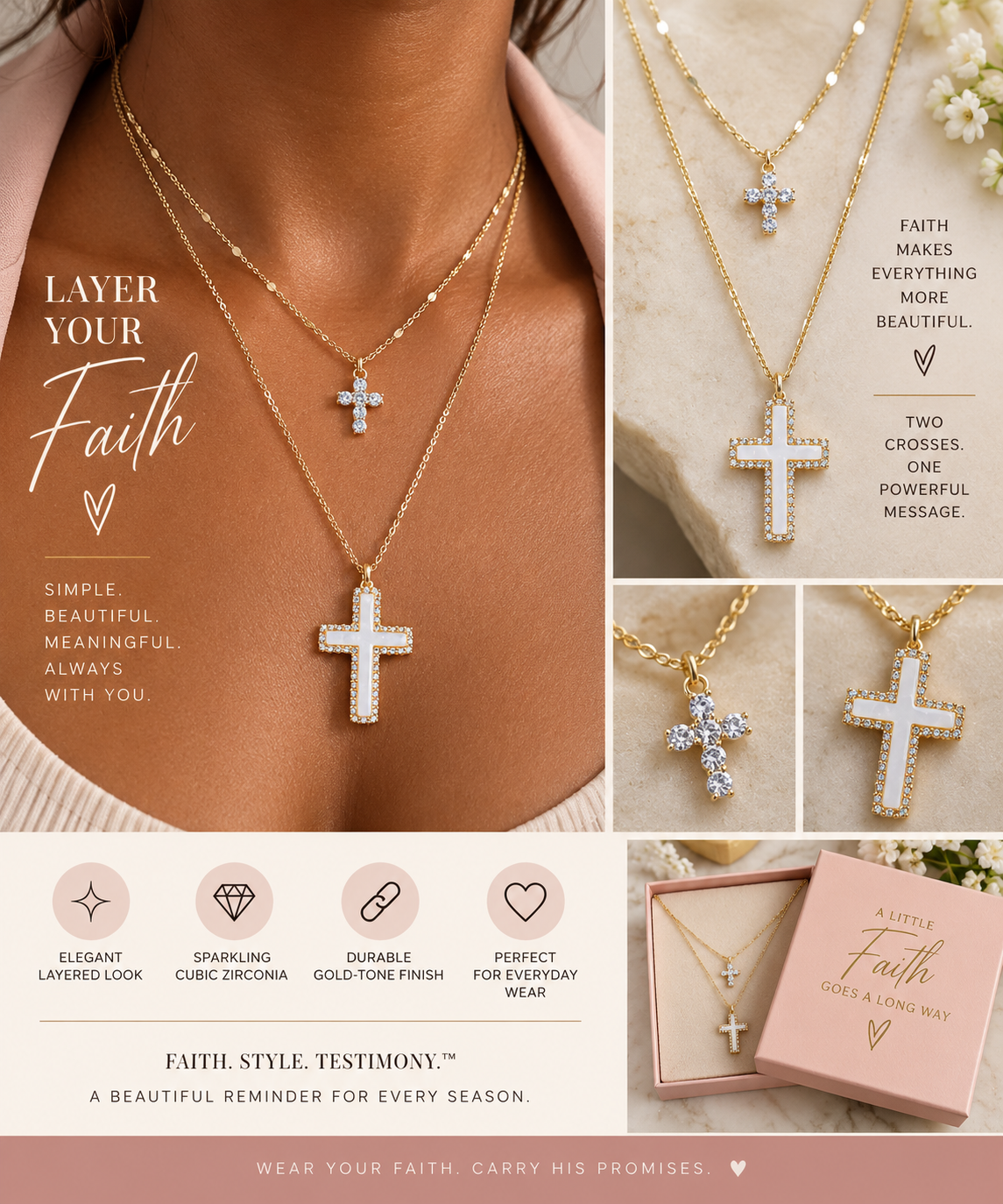 Layer Your Faith™ Double Cross Layered Necklace