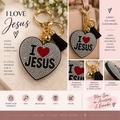 JESUS Rhinestone Heart Purse Charm & Keychain