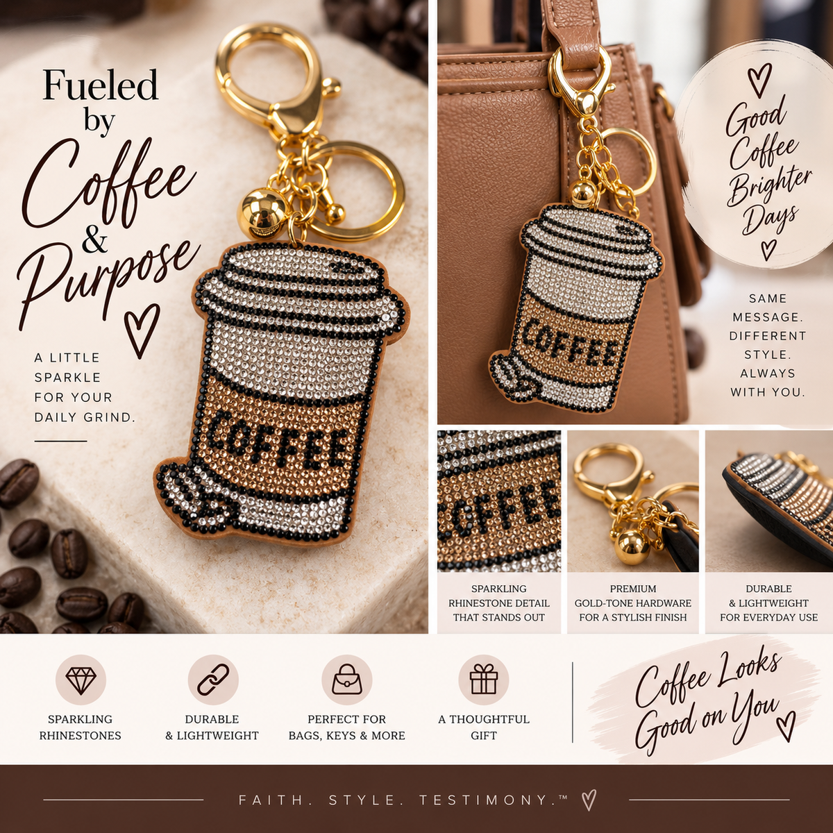 Rhinestone Coffee Cup Purse Charm & Keychain
