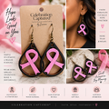 Pink Ribbon Wooden Teardrop Earrings