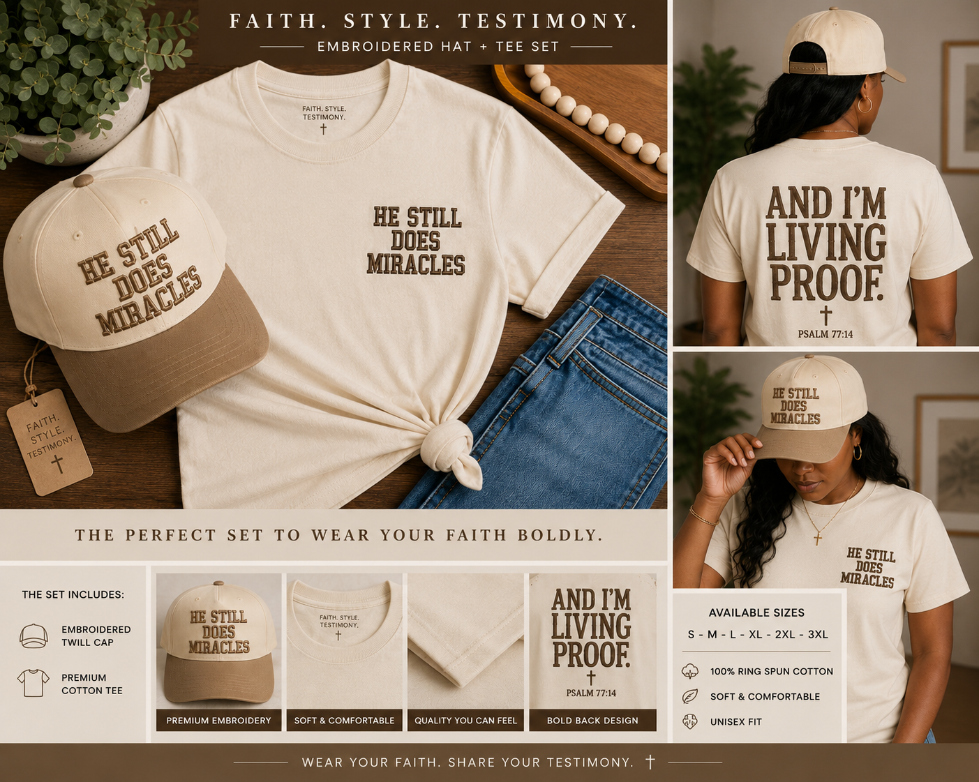He Still Does Miracles – Embroidered Hat + Testimony Tee Set