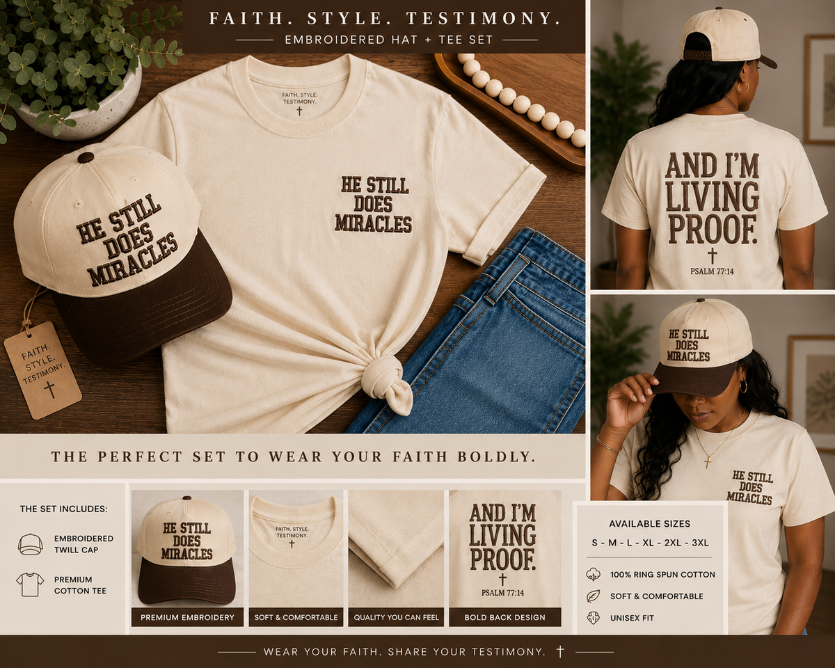 He Still Does Miracles – Embroidered Hat + Testimony Tee Set